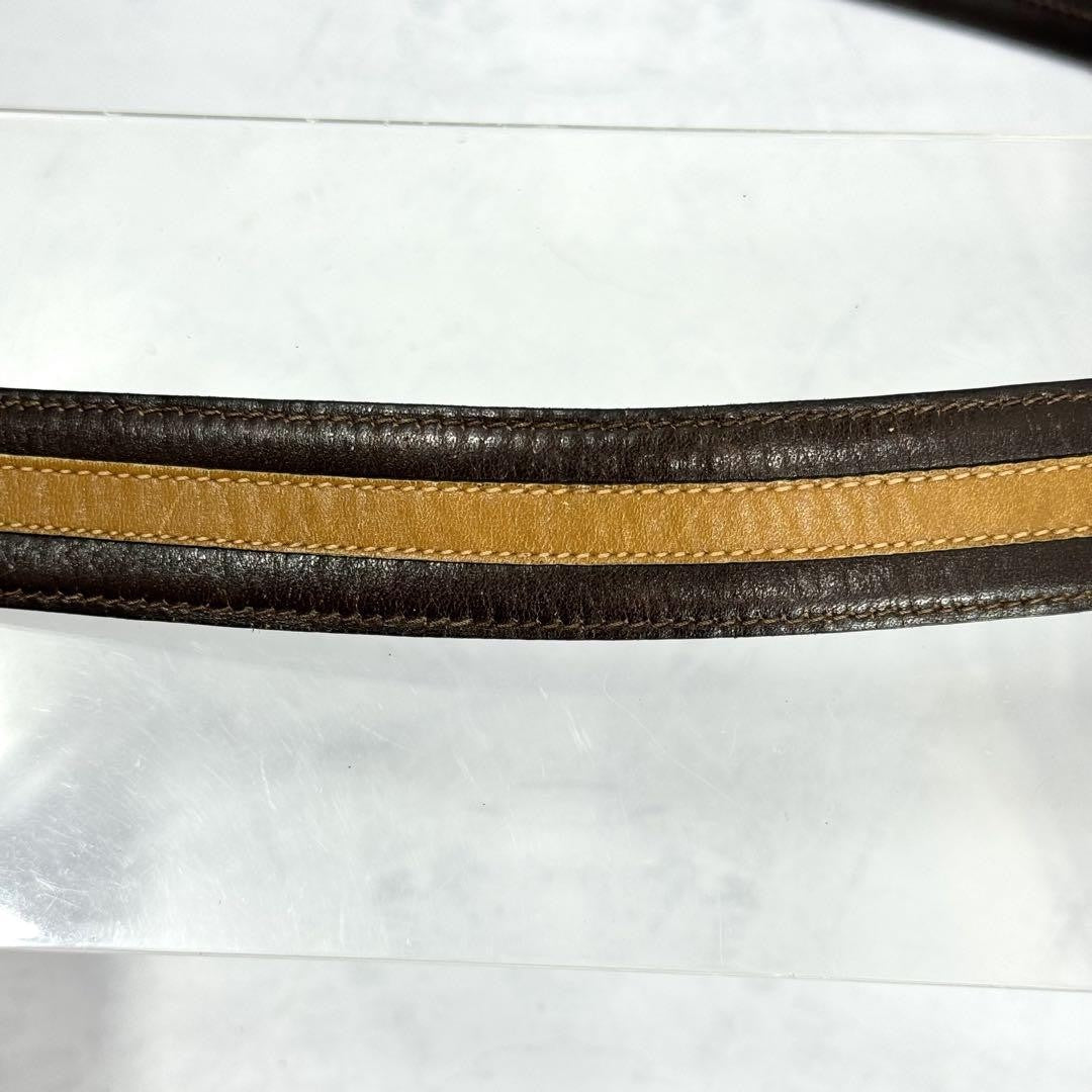 CELINE Men's Belt Horse carriage Dark Brown Camel Gold Leather Authentic