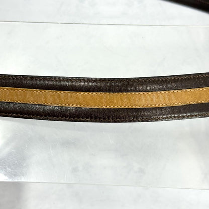 CELINE Men's Belt Horse carriage Dark Brown Camel Gold Leather Authentic
