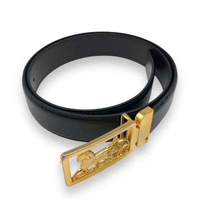 CELINE Men's Belt Horse carriage Black Brown Gold Leather Authentic