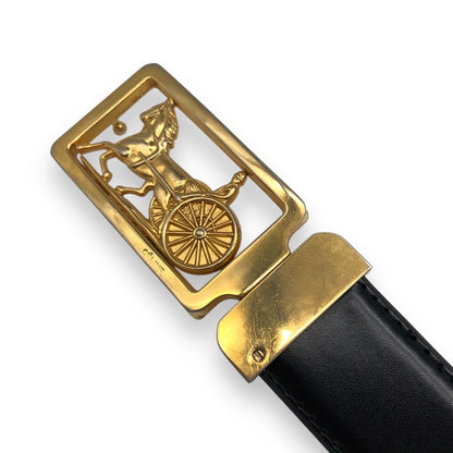 CELINE Men's Belt Horse carriage Black Brown Gold Leather Authentic