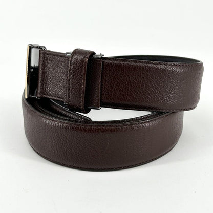 Christian Dior Men's Belt Logo Leather Gold Dark Brown Authentic