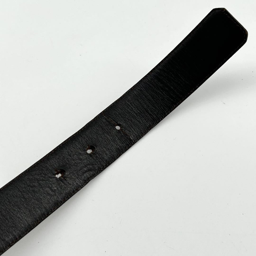 Christian Dior Men's Belt Logo Leather Gold Dark Brown Authentic