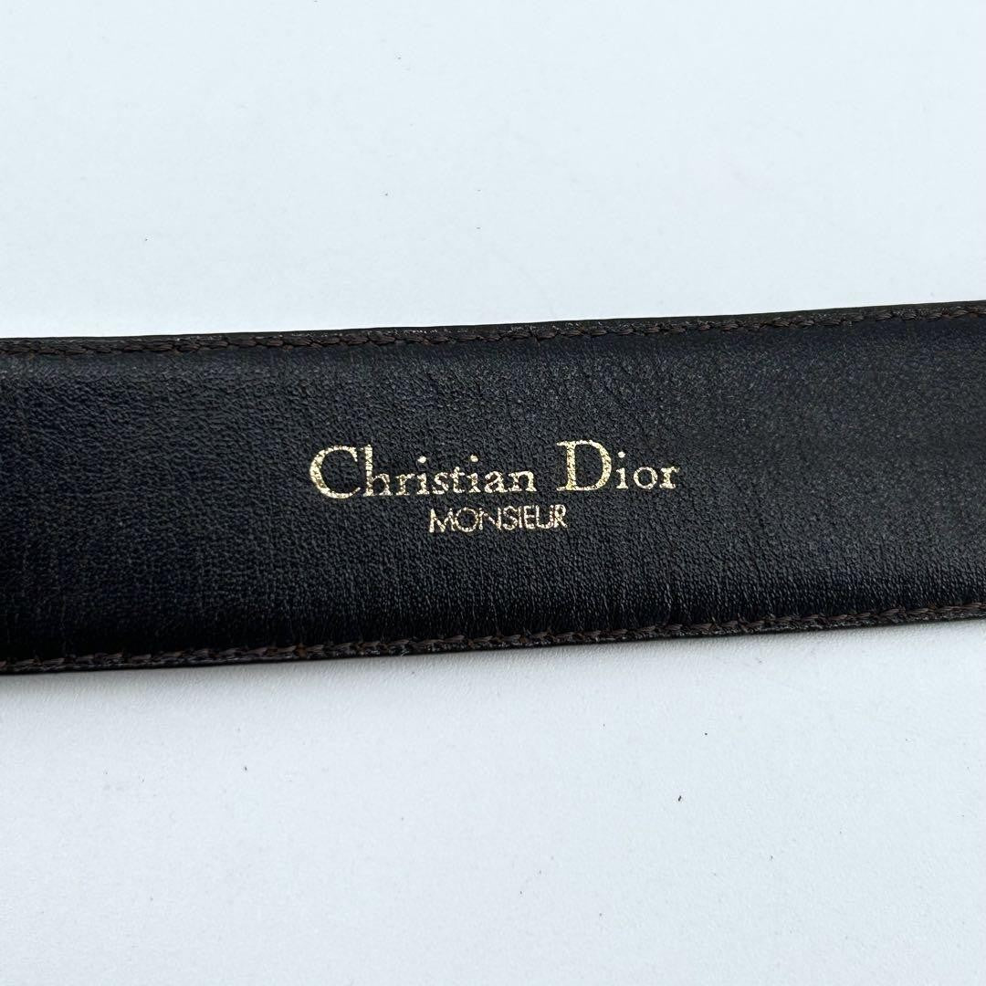 Christian Dior Men's Belt Logo Leather Gold Dark Brown Authentic