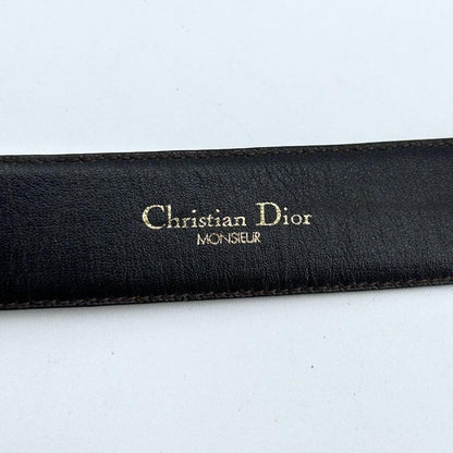 Christian Dior Men's Belt Logo Leather Gold Dark Brown Authentic