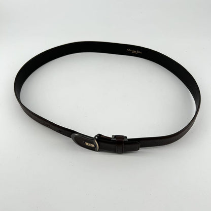 Christian Dior Men's Belt Logo Leather Gold Dark Brown Authentic