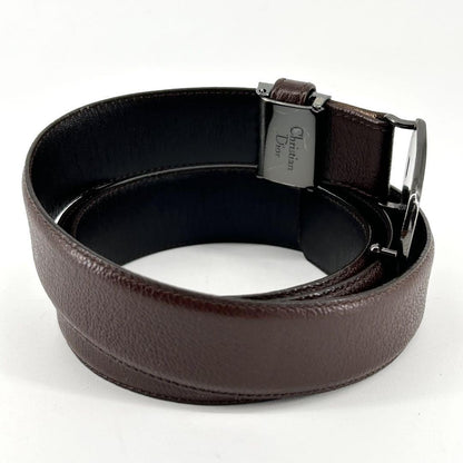 Christian Dior Men's Belt Logo Leather Gold Dark Brown Authentic