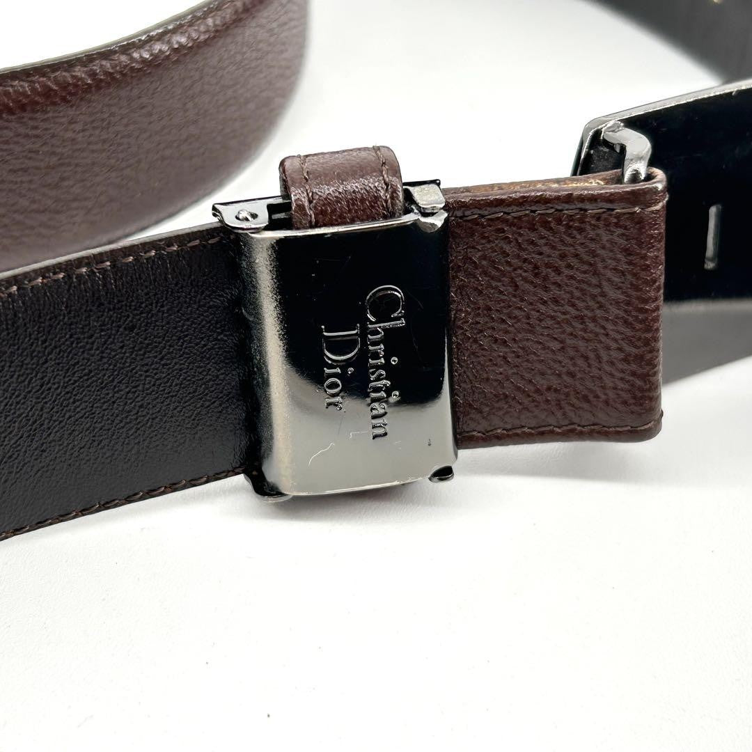 Christian Dior Men's Belt Logo Leather Gold Dark Brown Authentic