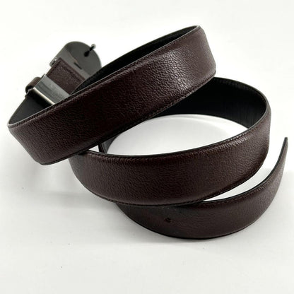 Christian Dior Men's Belt Logo Leather Gold Dark Brown Authentic