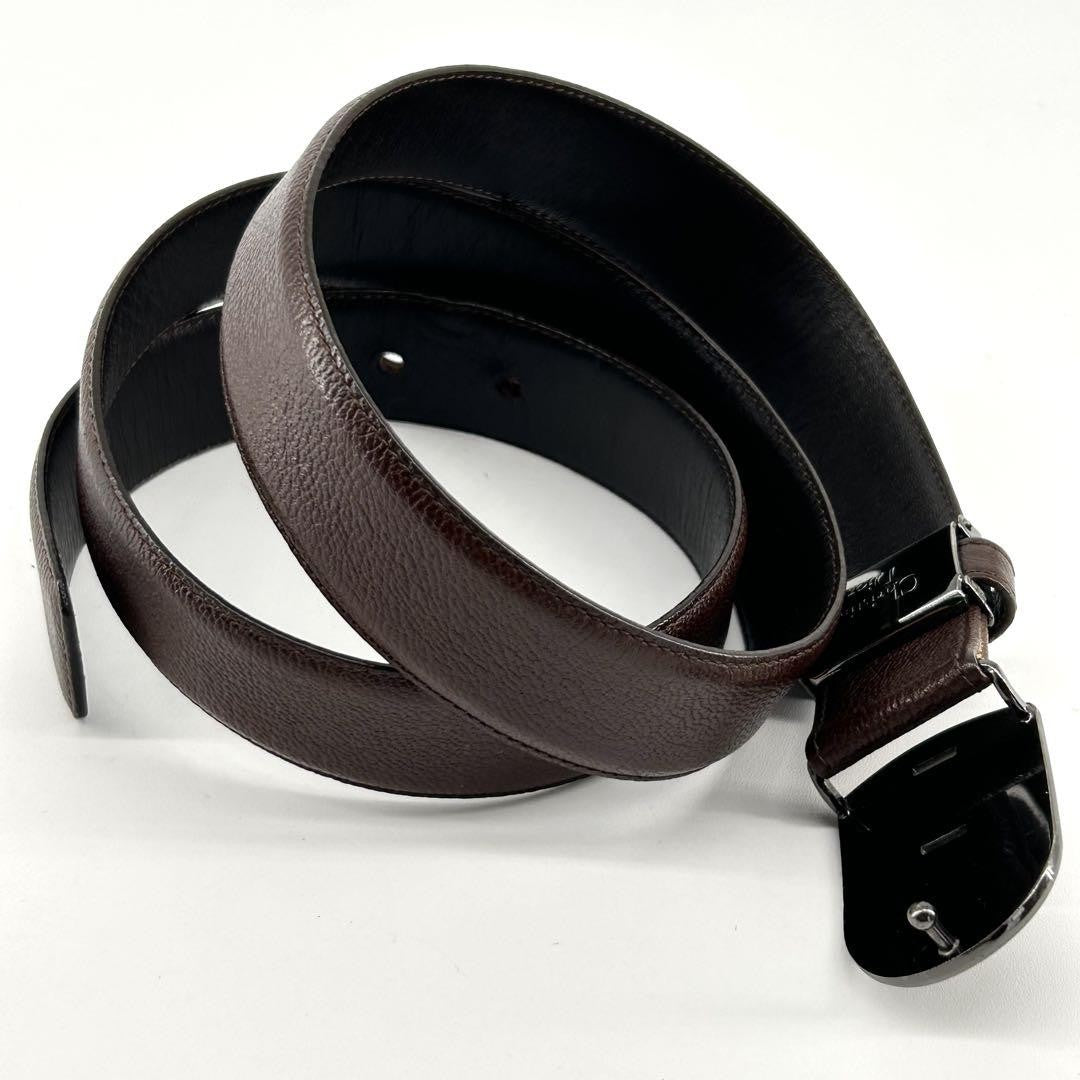 Christian Dior Men's Belt Logo Leather Gold Dark Brown Authentic