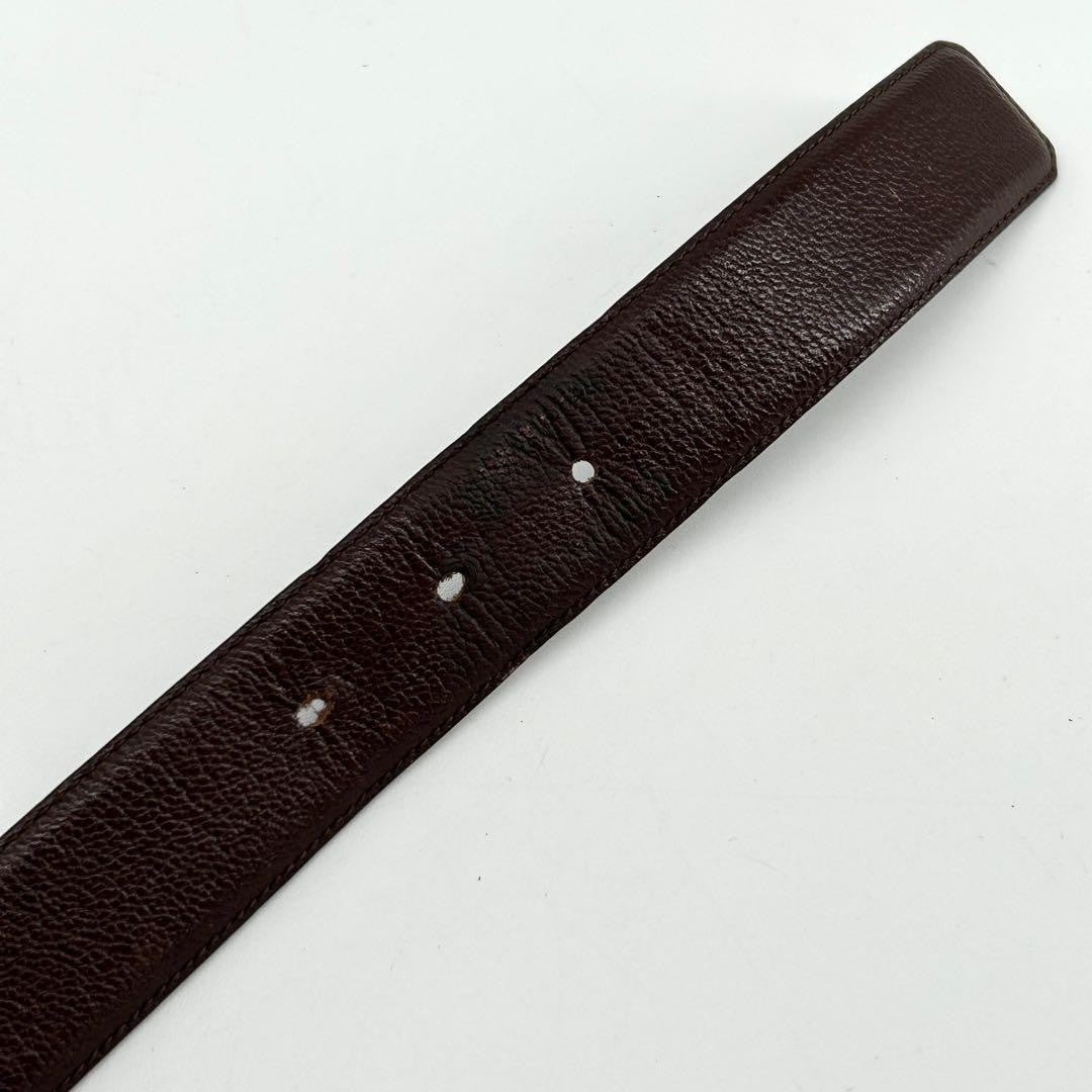 Christian Dior Men's Belt Logo Leather Gold Dark Brown Authentic