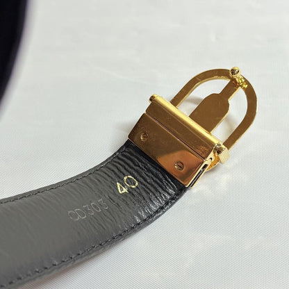 Christian Dior Men's Belt Logo Leather Black Dark Brown Gold Authentic