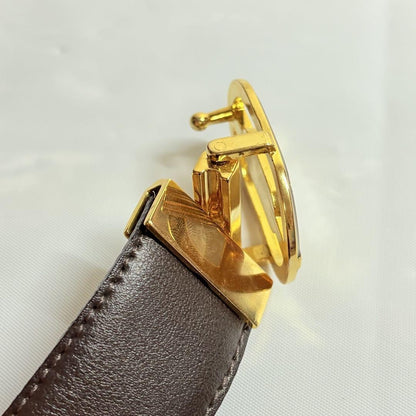Christian Dior Men's Belt Logo Leather Black Dark Brown Gold Authentic