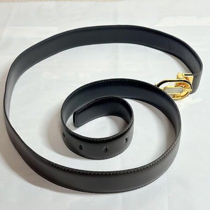 Christian Dior Men's Belt Logo Leather Black Dark Brown Gold Authentic