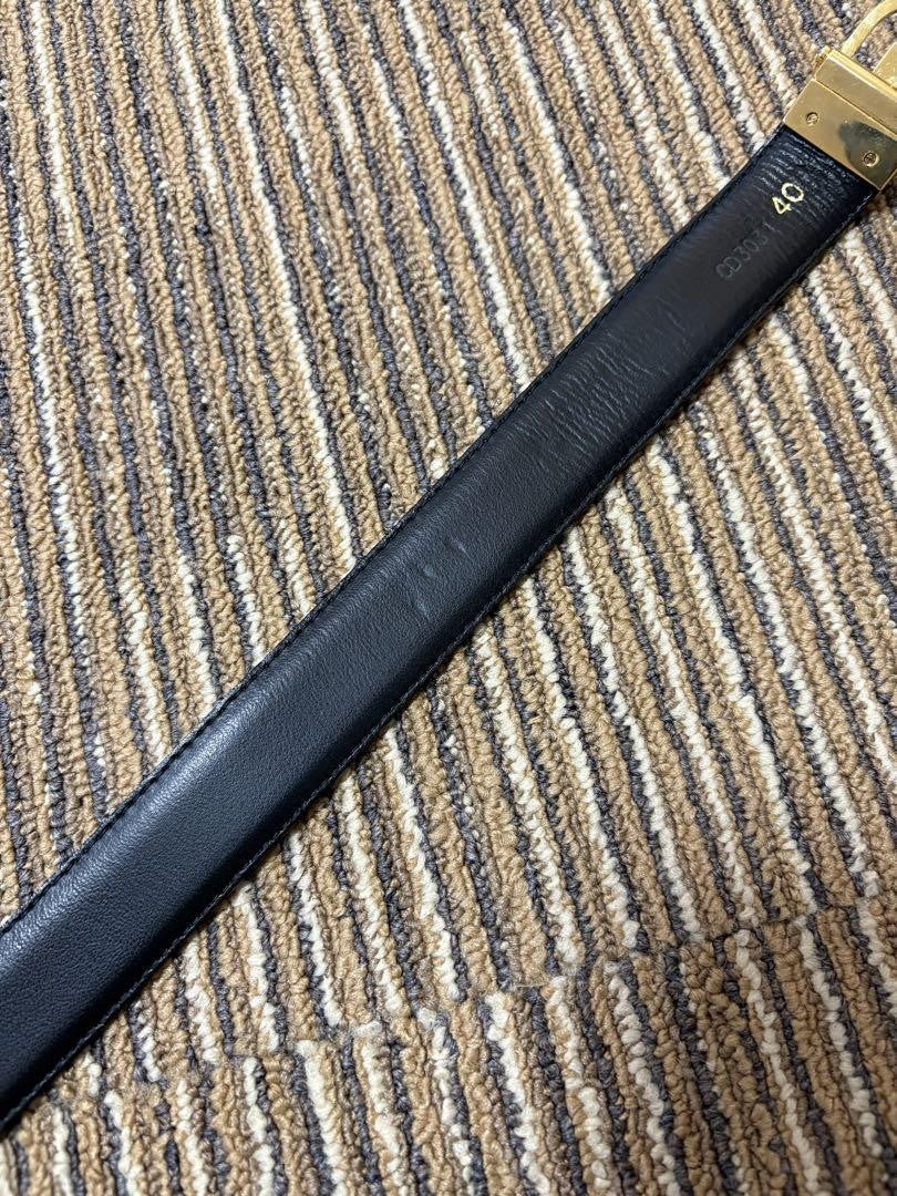 Christian Dior Men's Belt Logo Leather Black Dark Brown Gold Authentic