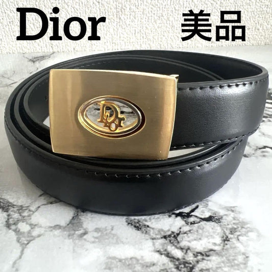Christian Dior Men's Belt Logo Leather Black Authentic