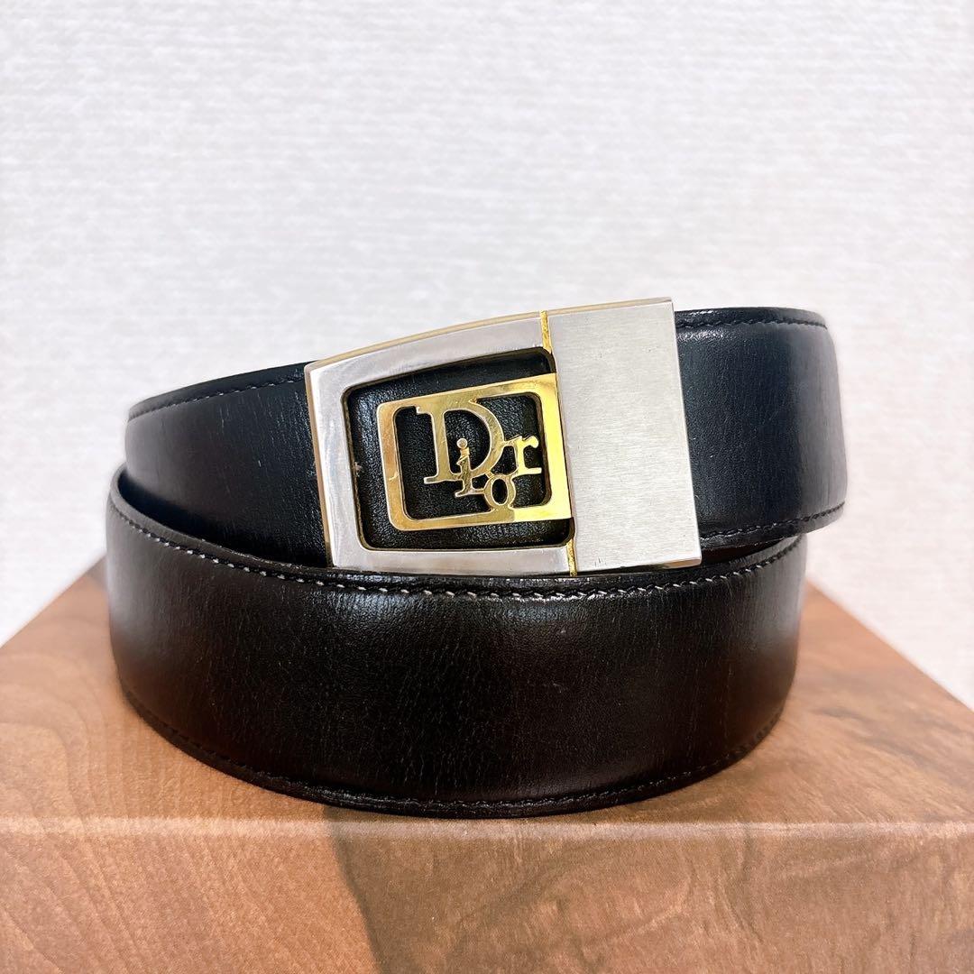 Christian Dior Men's Belt Logo Leather Black Brown Authentic