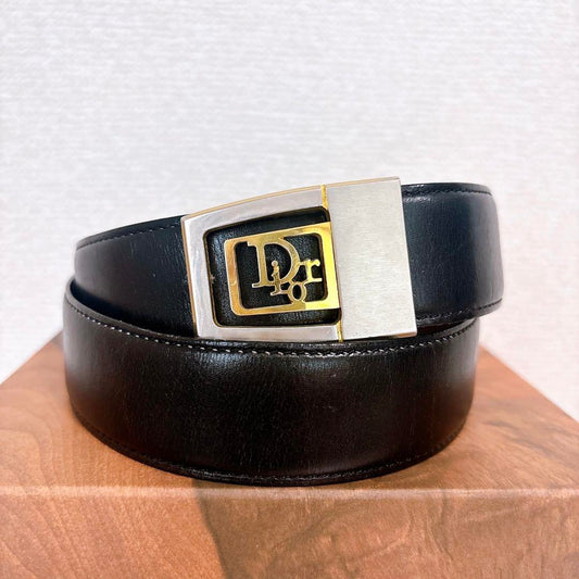 Christian Dior Men's Belt Logo Leather Black Brown Authentic