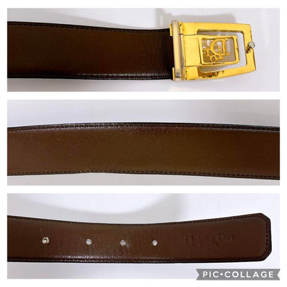 Christian Dior Men's Belt Logo Leather Black Brown Authentic