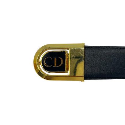 Christian Dior Men's Belt CD Leather Black Gold Authentic