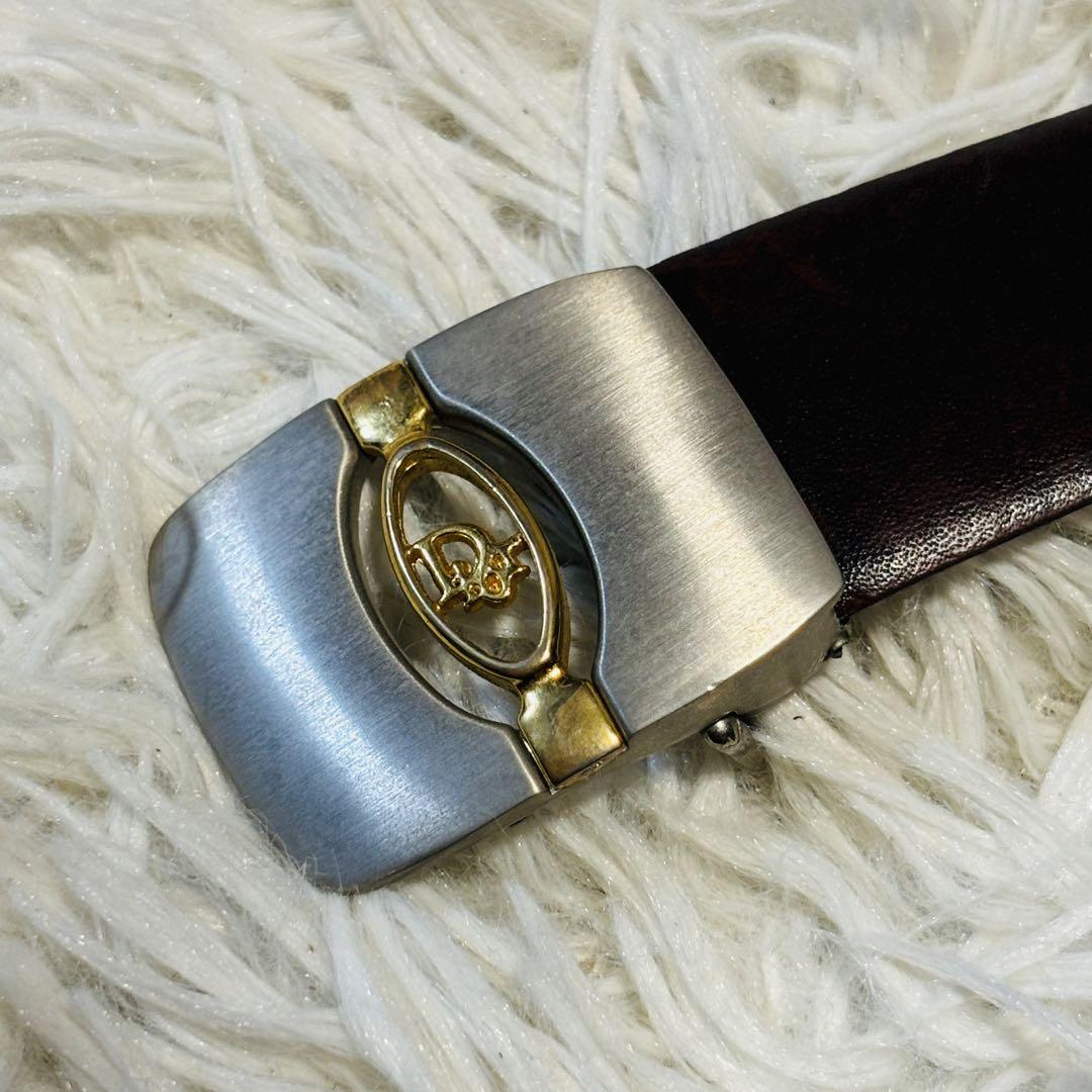Christian Dior Men's Belt Logo Leather Gold Silver Authentic