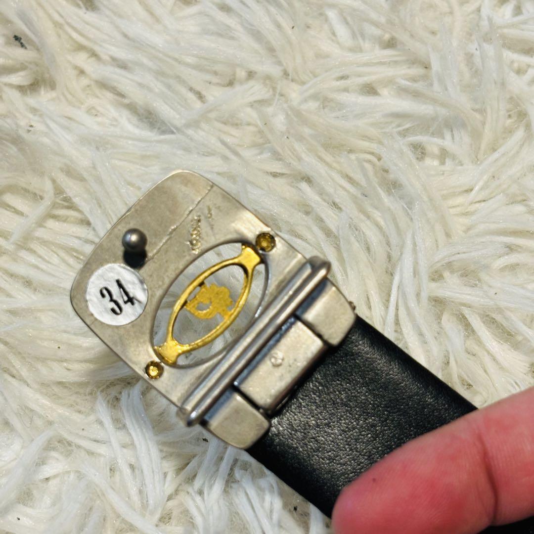Christian Dior Men's Belt Logo Leather Gold Silver Authentic