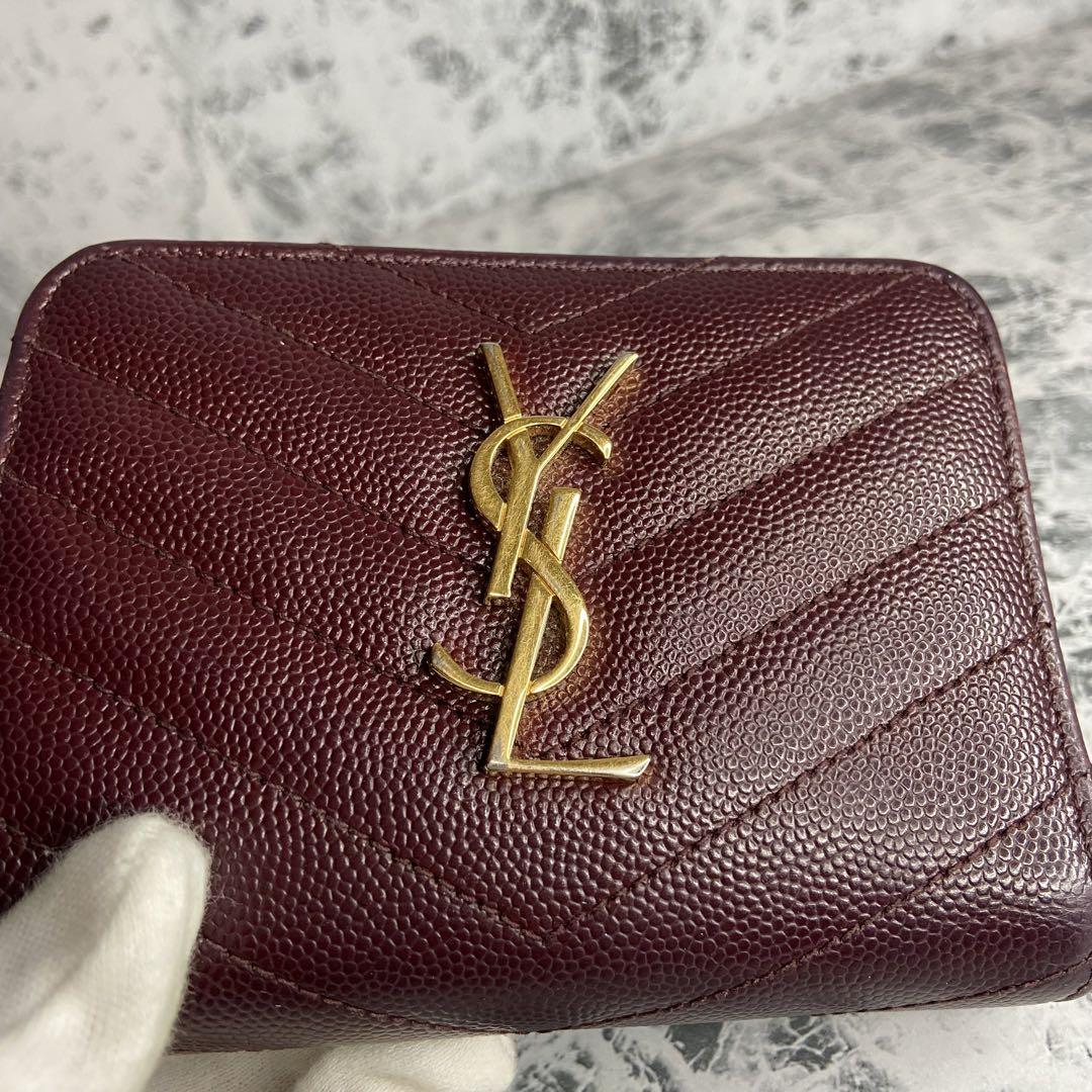 Saint Laurent Bi-fold Wallet Flap Compact Purse YSL Cassandra Authentic