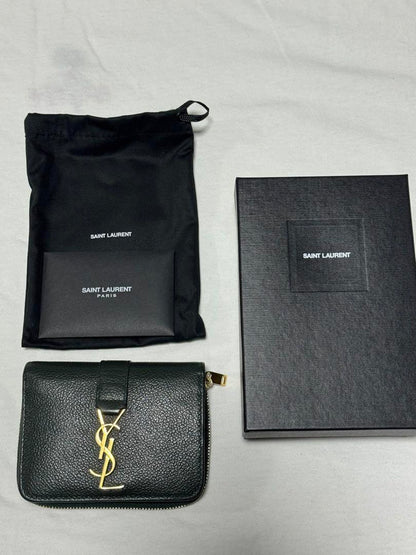 Saint Laurent Bi-fold Wallet Flap Compact Purse YSL Cassandra Khaki Authentic