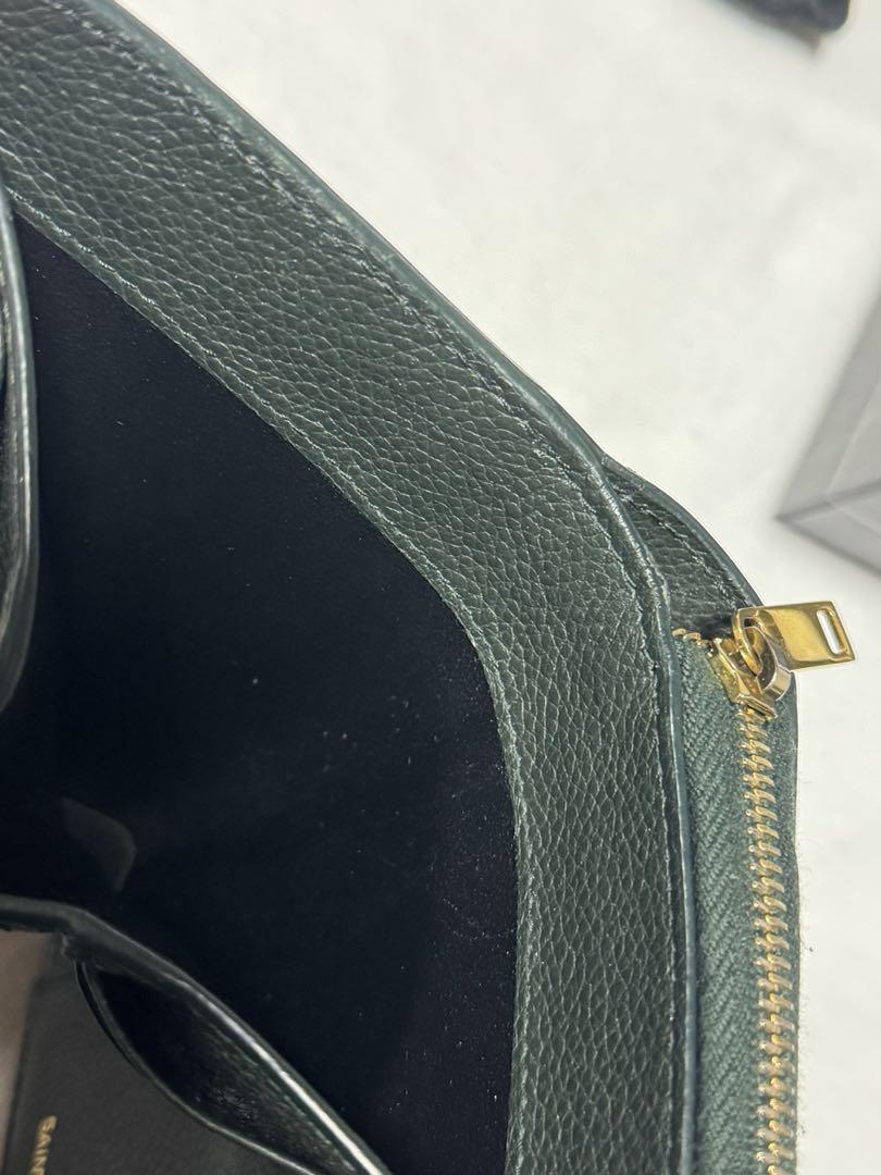 Saint Laurent Bi-fold Wallet Flap Compact Purse YSL Cassandra Khaki Authentic
