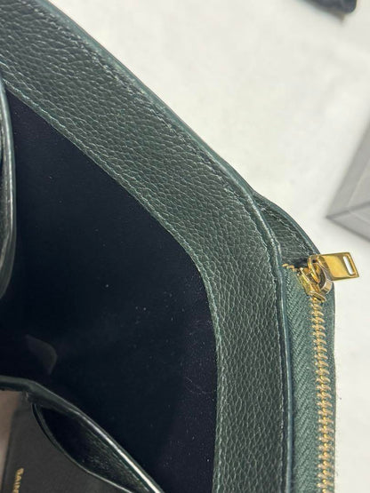 Saint Laurent Bi-fold Wallet Flap Compact Purse YSL Cassandra Khaki Authentic