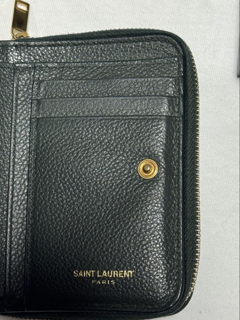 Saint Laurent Bi-fold Wallet Flap Compact Purse YSL Cassandra Khaki Authentic