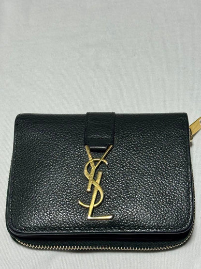Saint Laurent Bi-fold Wallet Flap Compact Purse YSL Cassandra Khaki Authentic