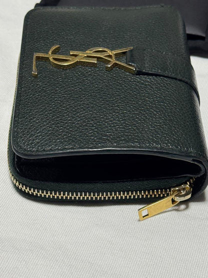 Saint Laurent Bi-fold Wallet Flap Compact Purse YSL Cassandra Khaki Authentic