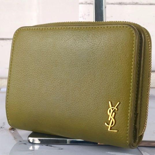 Saint Laurent Bi-fold Wallet Flap Compact Purse YSL Cassandra Olive Green Auth