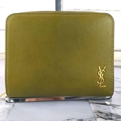 Saint Laurent Bi-fold Wallet Flap Compact Purse YSL Cassandra Olive Green Auth