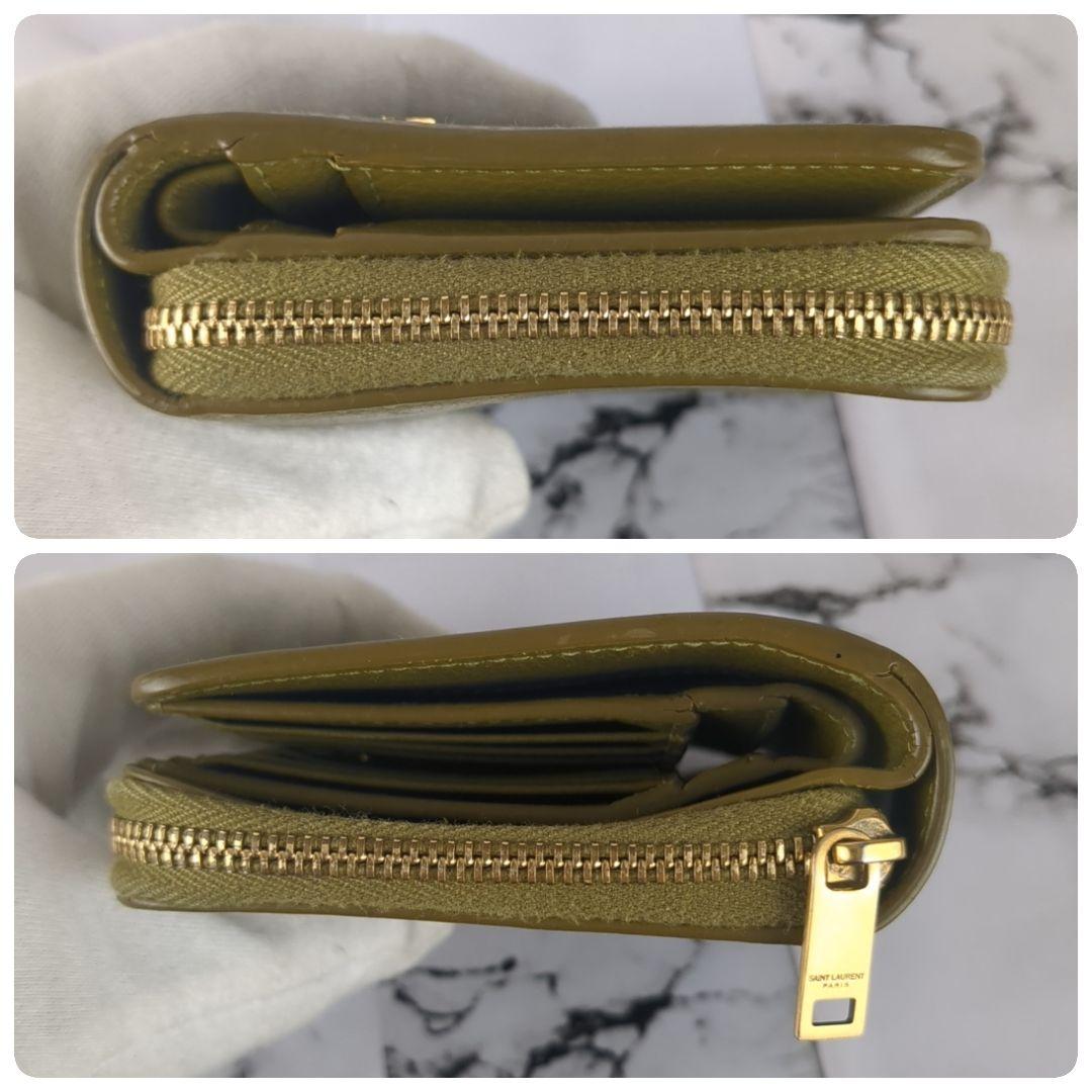 Saint Laurent Bi-fold Wallet Flap Compact Purse YSL Cassandra Olive Green Auth