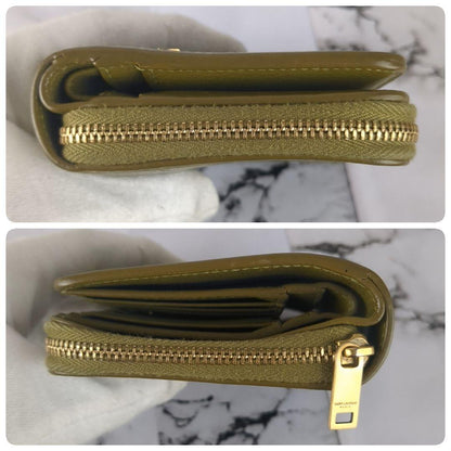 Saint Laurent Bi-fold Wallet Flap Compact Purse YSL Cassandra Olive Green Auth