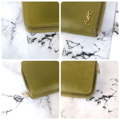 Saint Laurent Bi-fold Wallet Flap Compact Purse YSL Cassandra Olive Green Auth