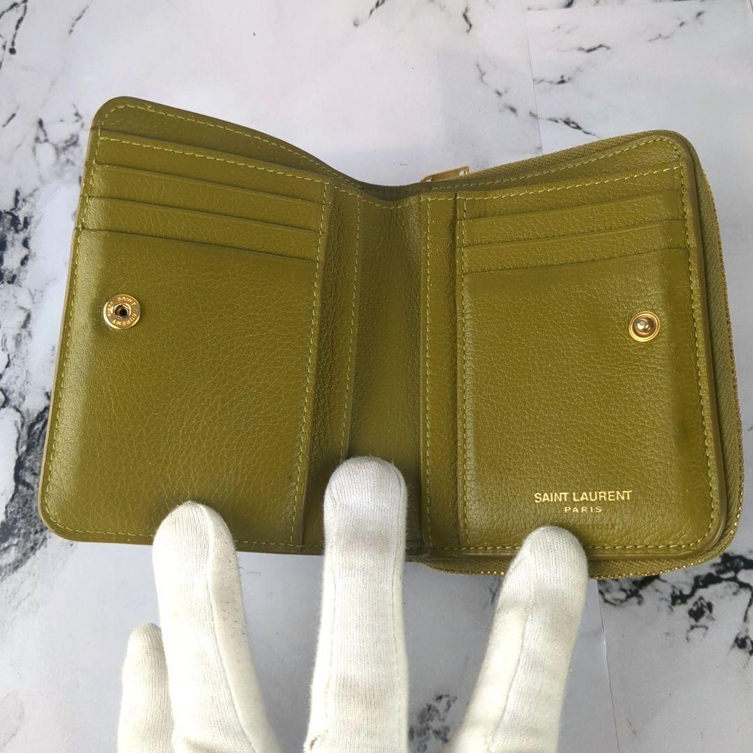 Saint Laurent Bi-fold Wallet Flap Compact Purse YSL Cassandra Olive Green Auth