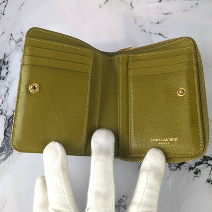 Saint Laurent Bi-fold Wallet Flap Compact Purse YSL Cassandra Olive Green Auth