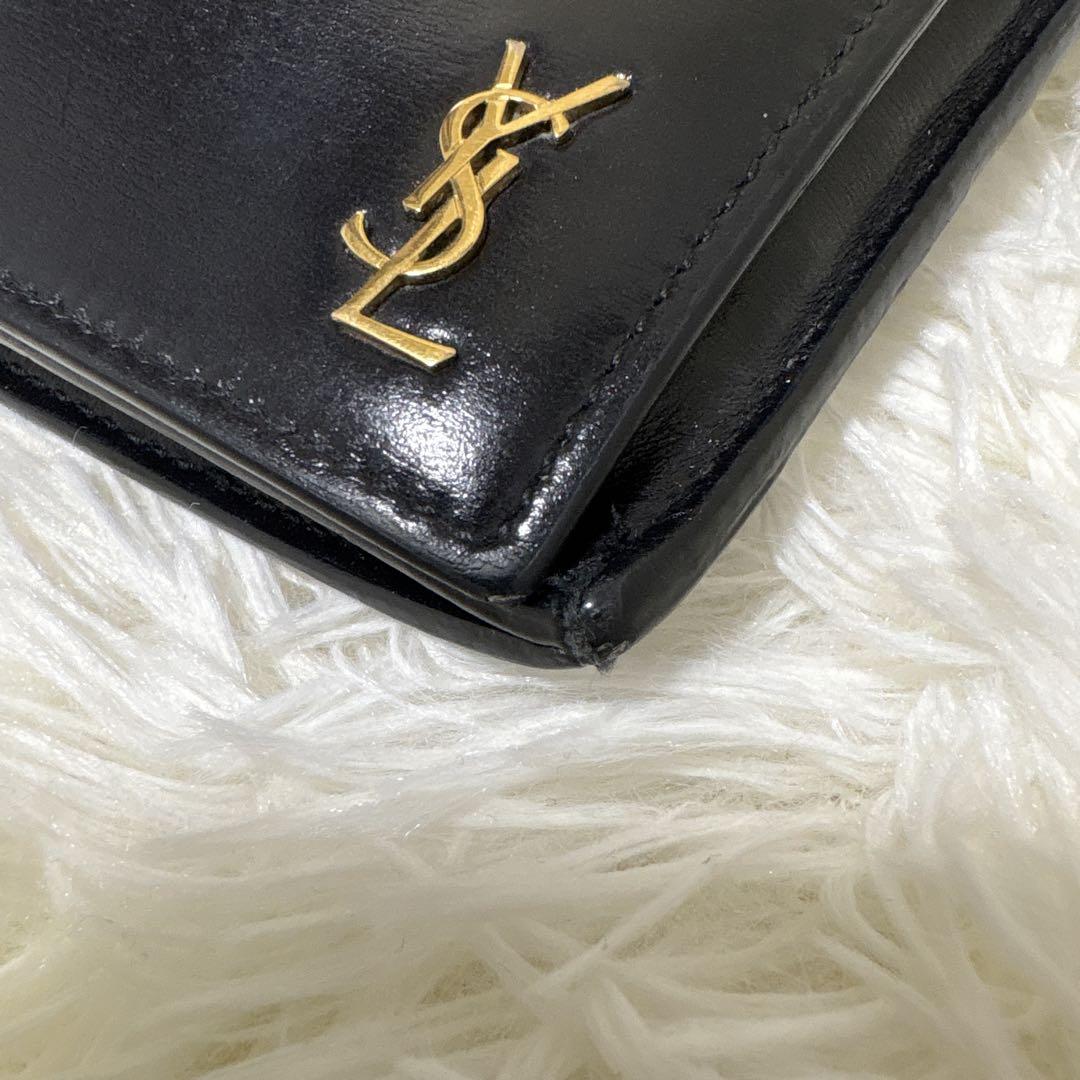 Saint Laurent Flap Wallet Long Purse YSL Cassandra Leather Black Auth