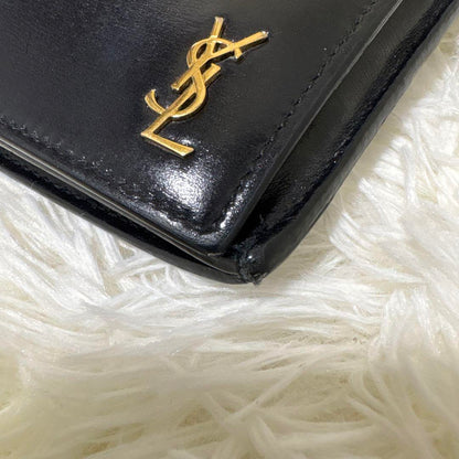 Saint Laurent Flap Wallet Long Purse YSL Cassandra Leather Black Auth