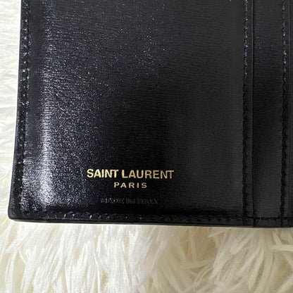 Saint Laurent Flap Wallet Long Purse YSL Cassandra Leather Black Auth