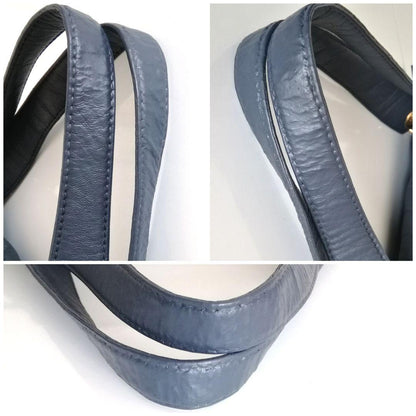 LOEWE Hand Bag Tote Purse Anagram Leather Nylon Navy Gray Authentic