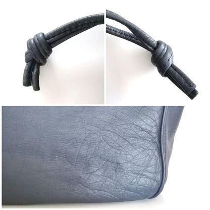 LOEWE Hand Bag Tote Purse Anagram Leather Nylon Navy Gray Authentic