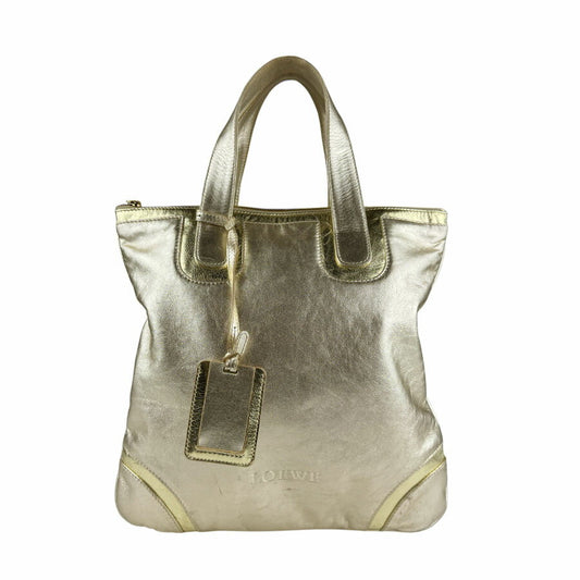 LOEWE Hand Bag Tote Purse Anagram Logo Leather Gold Authentic