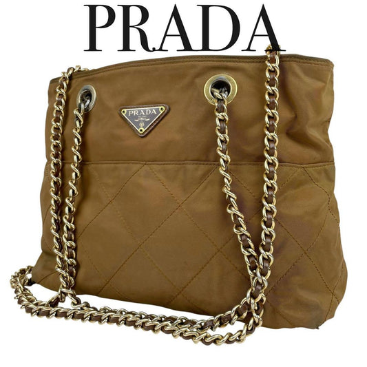 PRADA Shoulder Bag Purse Logo Nylon Khaki Authentic
