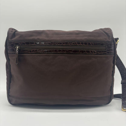PRADA Shoulder Bag Purse Logo Nylon Leather Brown Authentic
