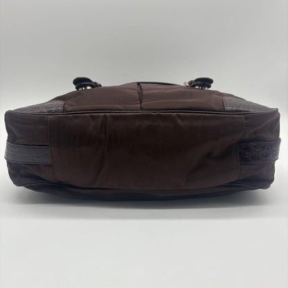 PRADA Shoulder Bag Purse Logo Nylon Leather Brown Authentic