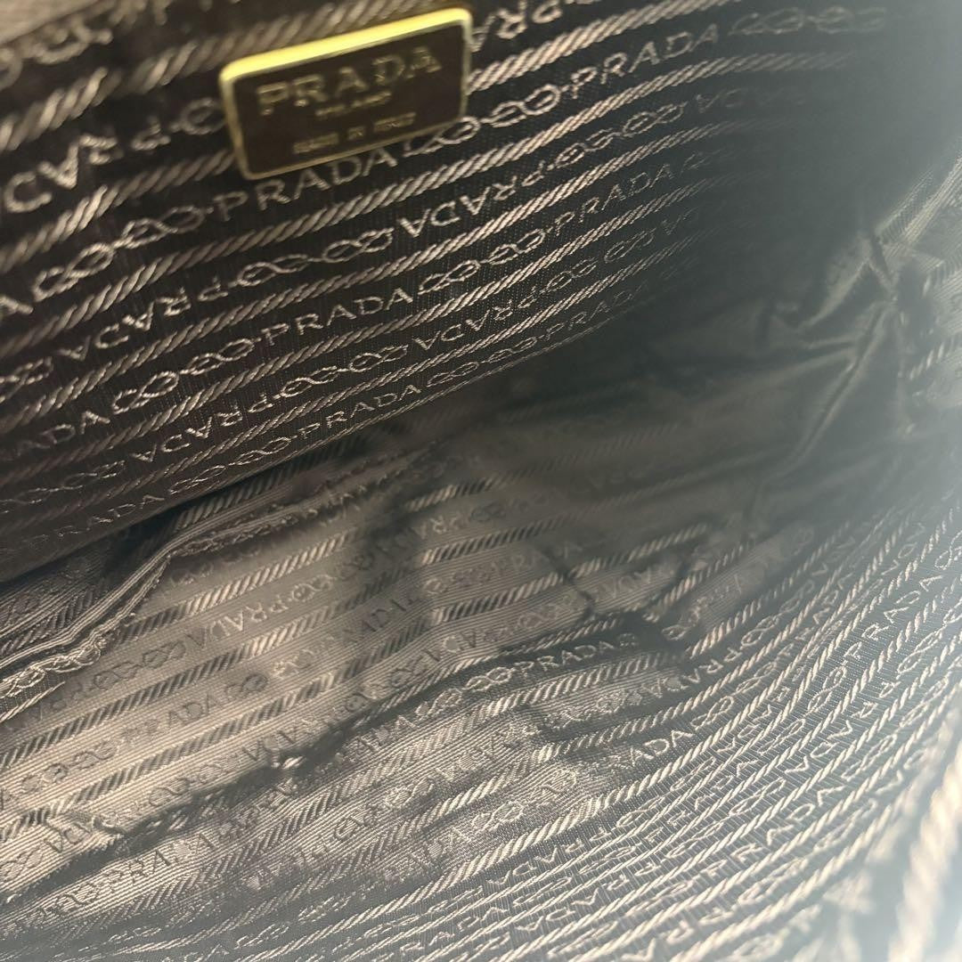 PRADA Shoulder Bag Purse Logo Nylon Leather Brown Authentic