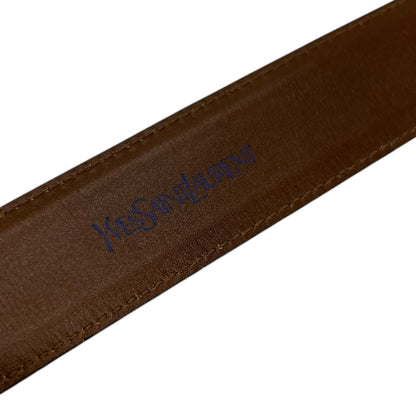 Saint Laurent Men's Belt YSL Cassandra Leather Brown Metallic Gray Authentic